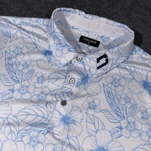 Druids Golf Polo Men's Size 3XL Short Sleeve Performance White Blue Floral Print